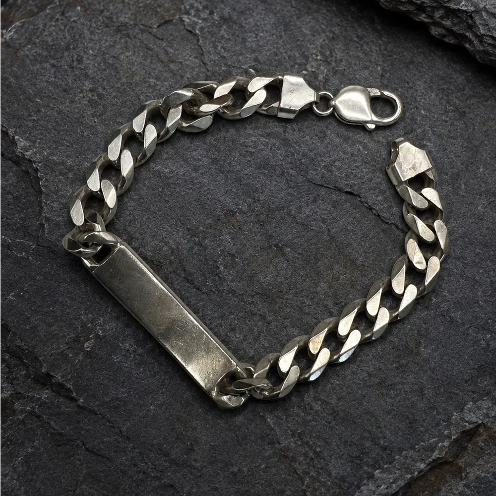 925 Sterling Silver Classic ID Curb Chain Bracelet Men’s Jewelry Size 9.5”